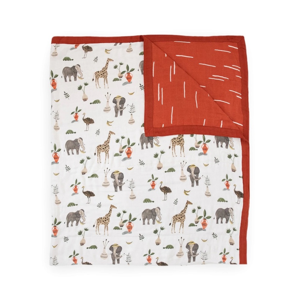 Little Unicorn Deluxe Muslin Quilt in Safari Print Size 47” x 47”